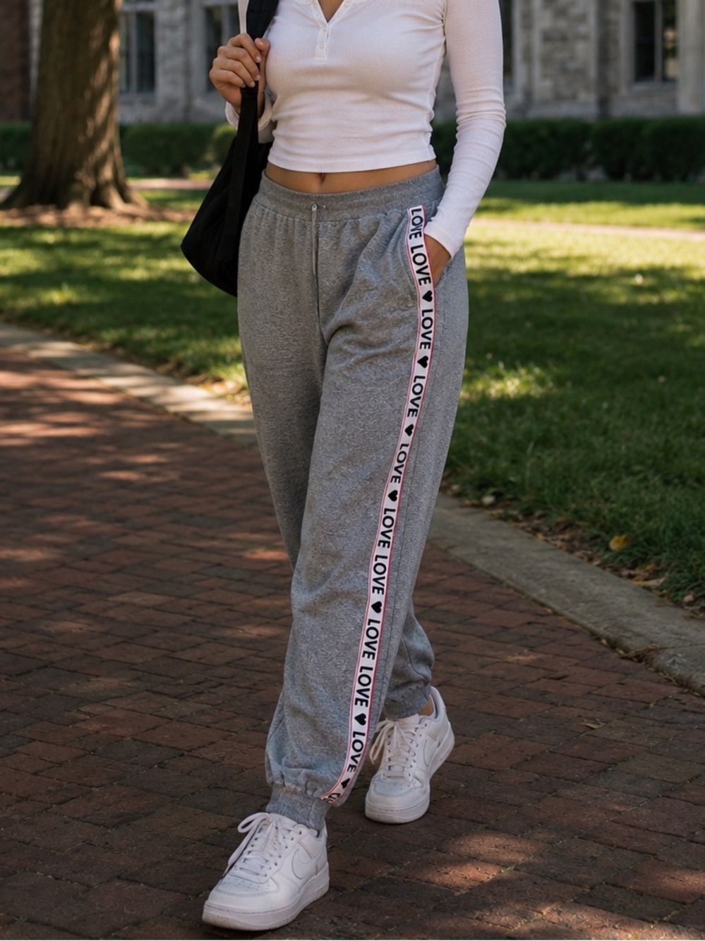 Miss Selfie LOVE Gray Joggers Size XL Sweatpants Track Pants